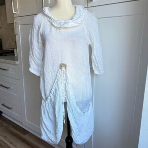 Marilu Women's White Midi Dress w/ Scarf Asymmetrical Ruched S Lagenlook